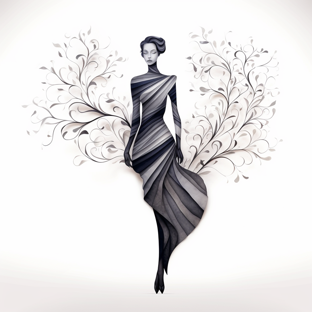 Abstract woman tree artwork in black and gray