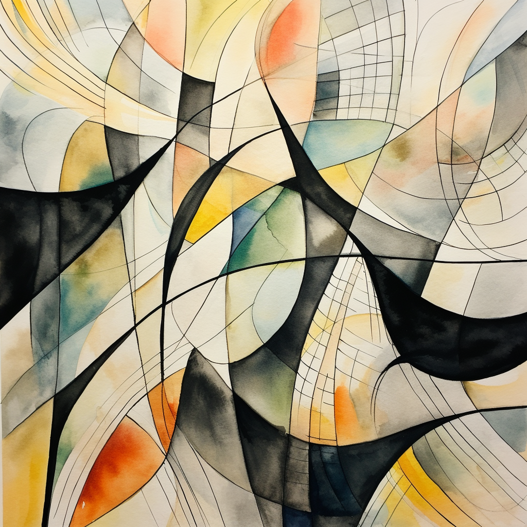 Abstract black lines watercolor artwork