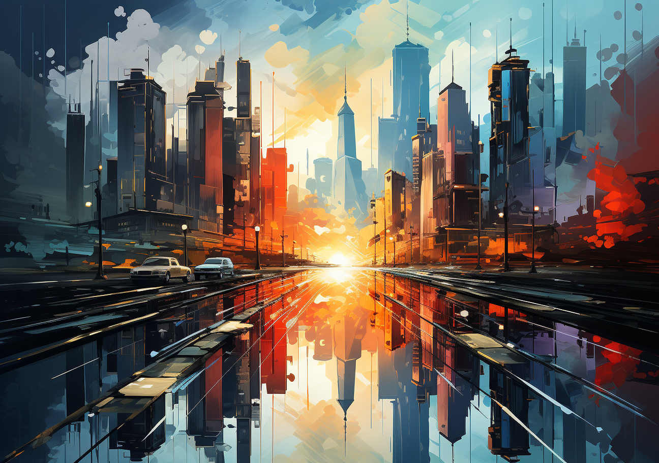 Abstract city illustration with vibrant colors