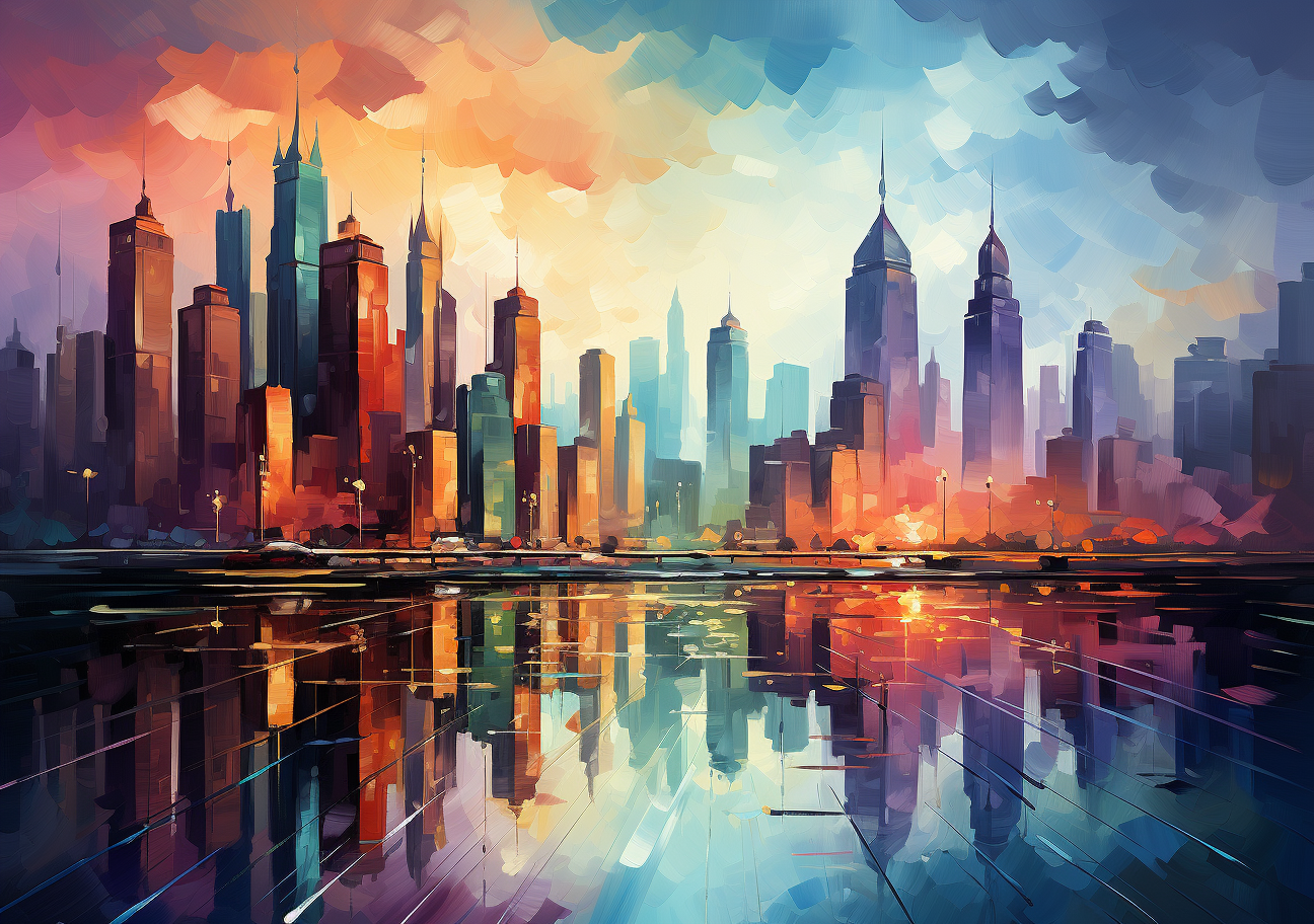 Vivid Abstract City with Geometric Shapes