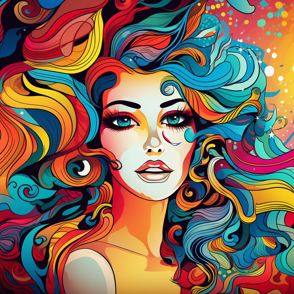 Colorful outline drawing of a woman