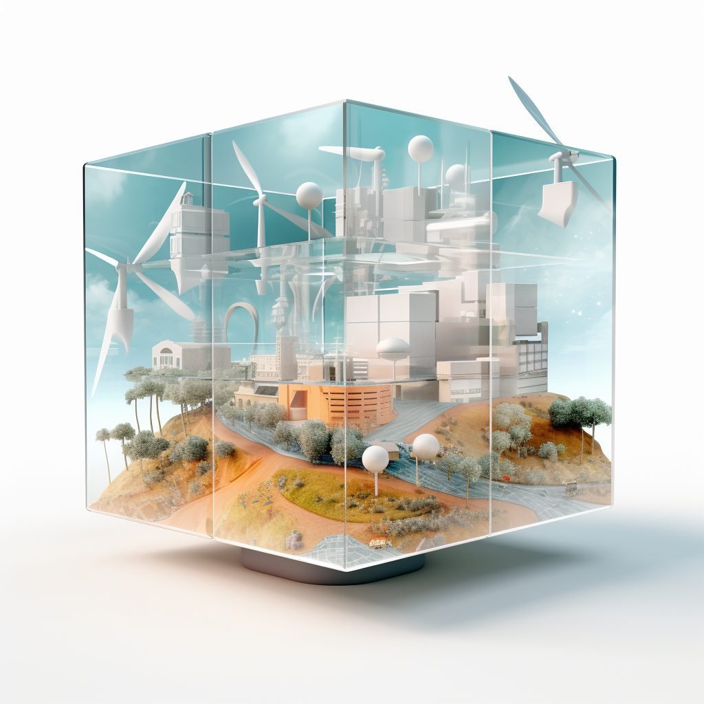 Abstract cubes with landscape and city digital twin