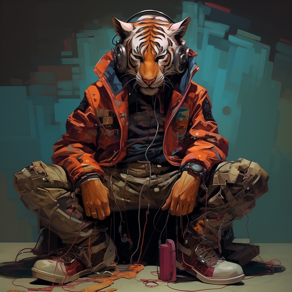 Abstract Cubism Cyberpunk Jacket Mechanic Ear Tiger