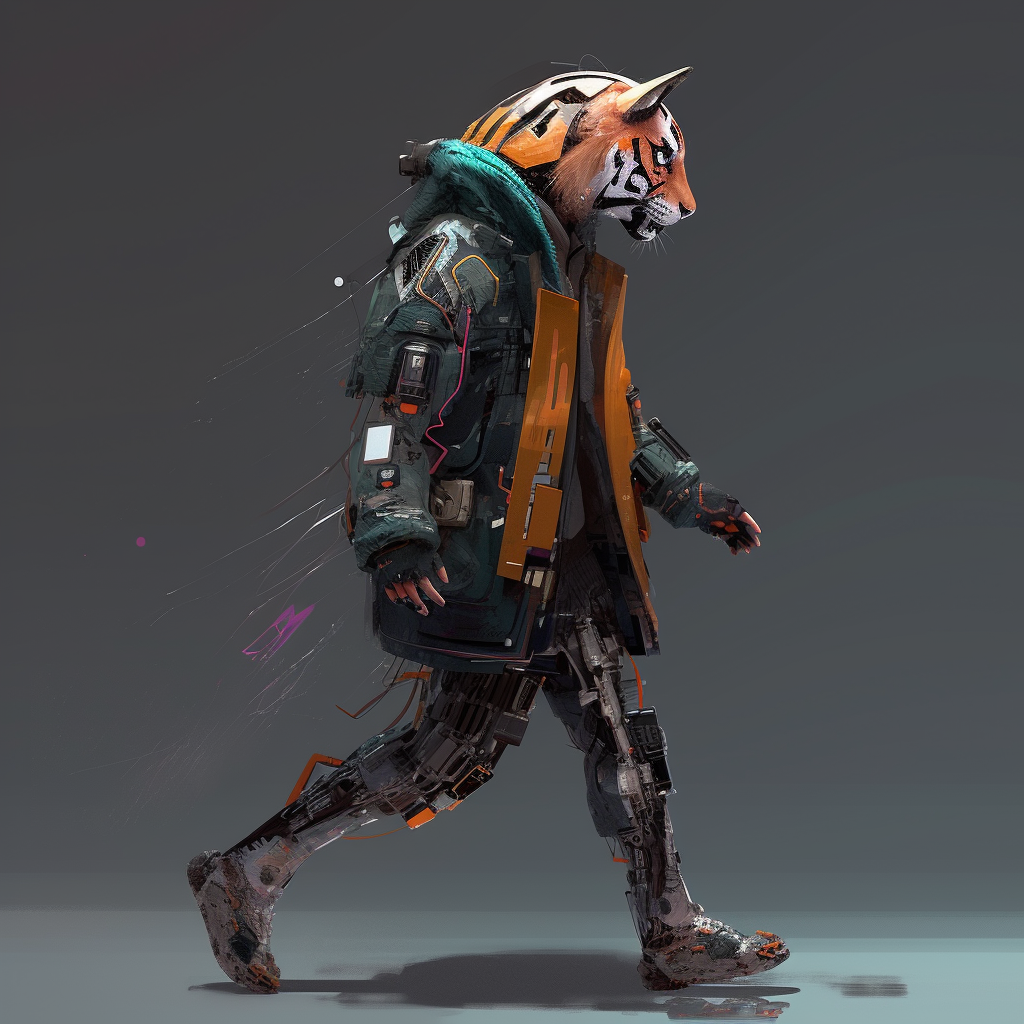 Abstract Cubism Cyberpunk Jacket Mechanic Ear Bipedal Tiger