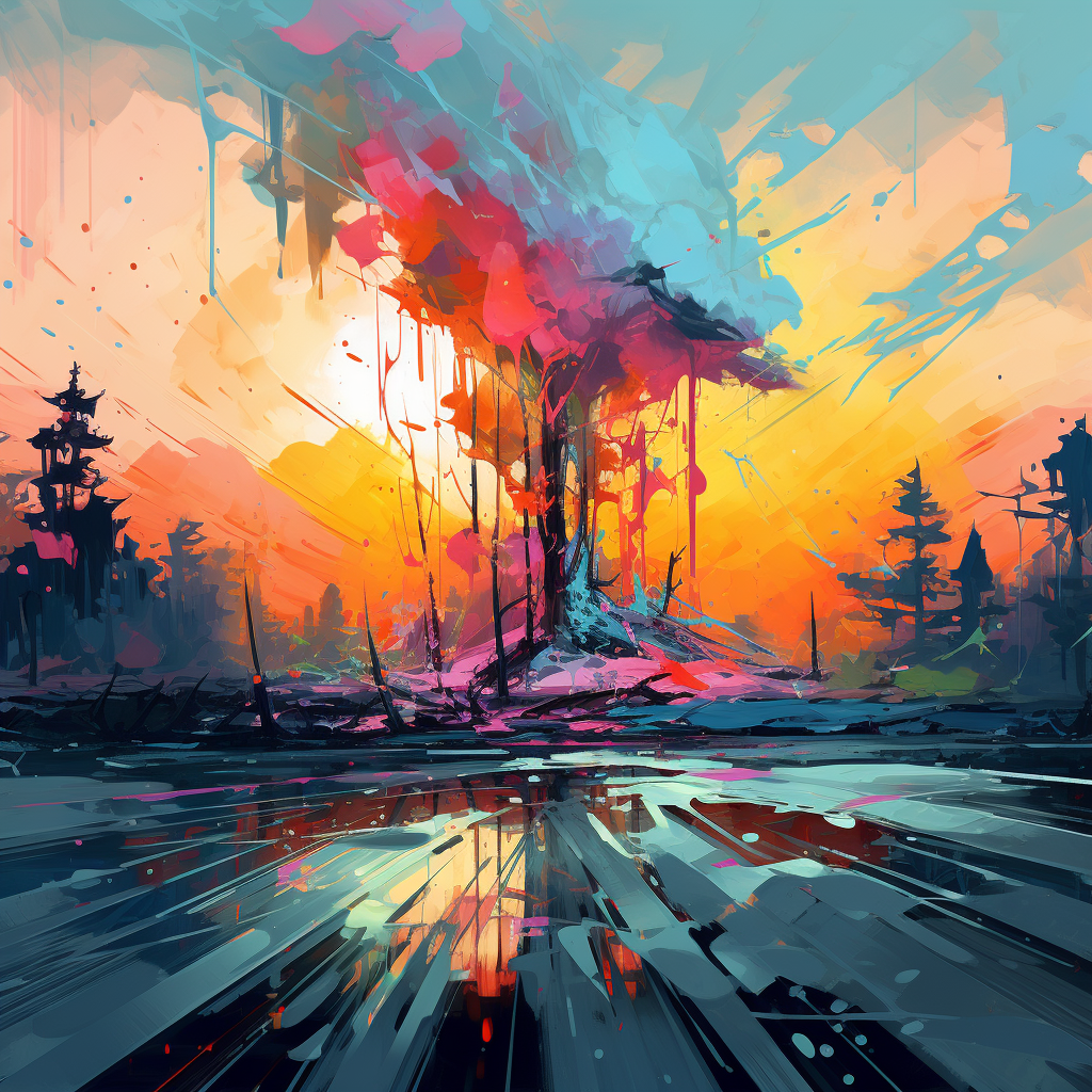 Abstract expressionism cyberpunk nature wallpaper