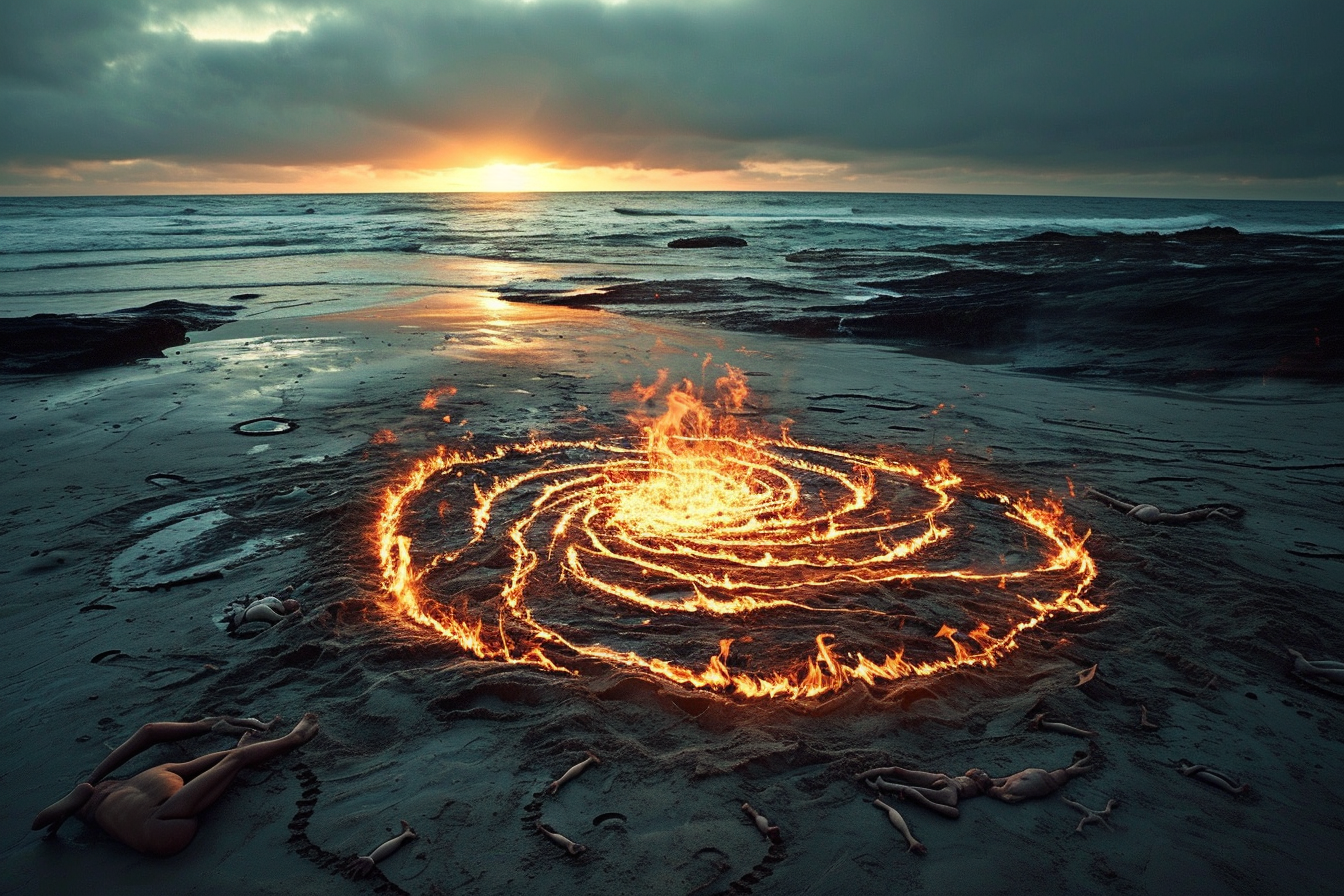 Dark fantasy summoning circle on beach