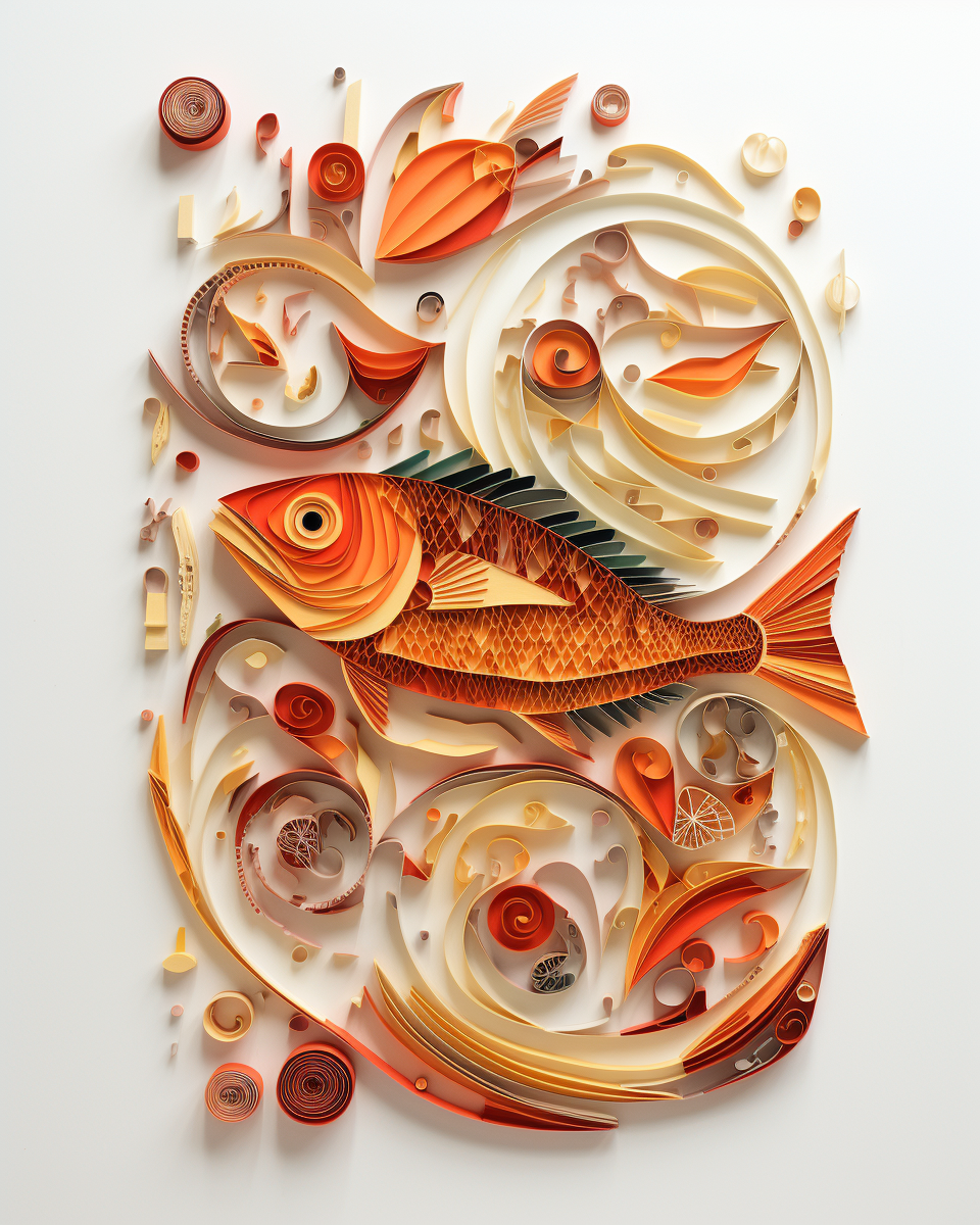 Abstract fish paella dish