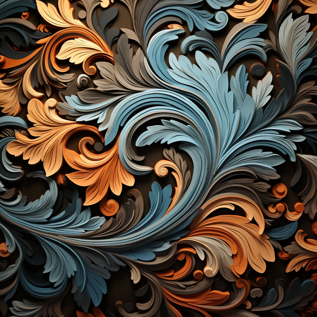 Abstract Floral Pattern in Orange and Blue