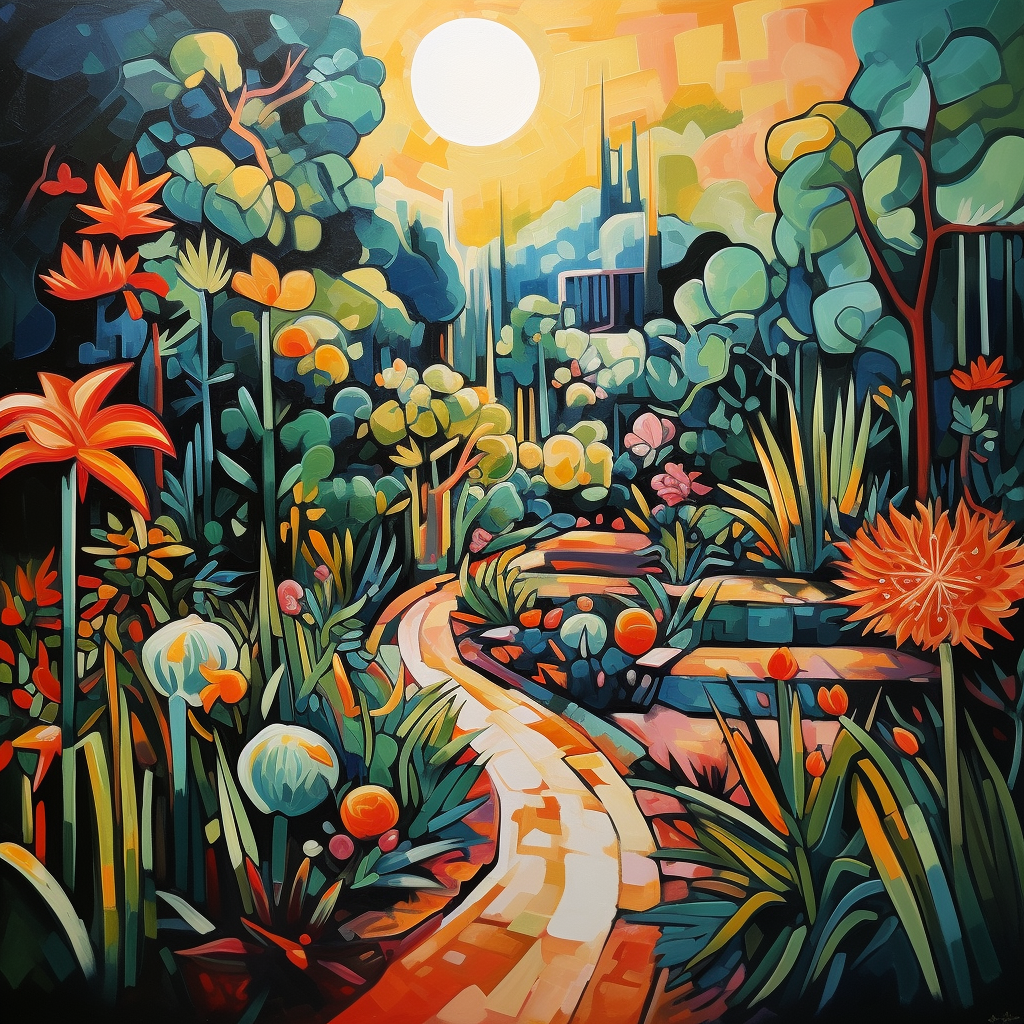 Colorful abstract garden painting on canvas