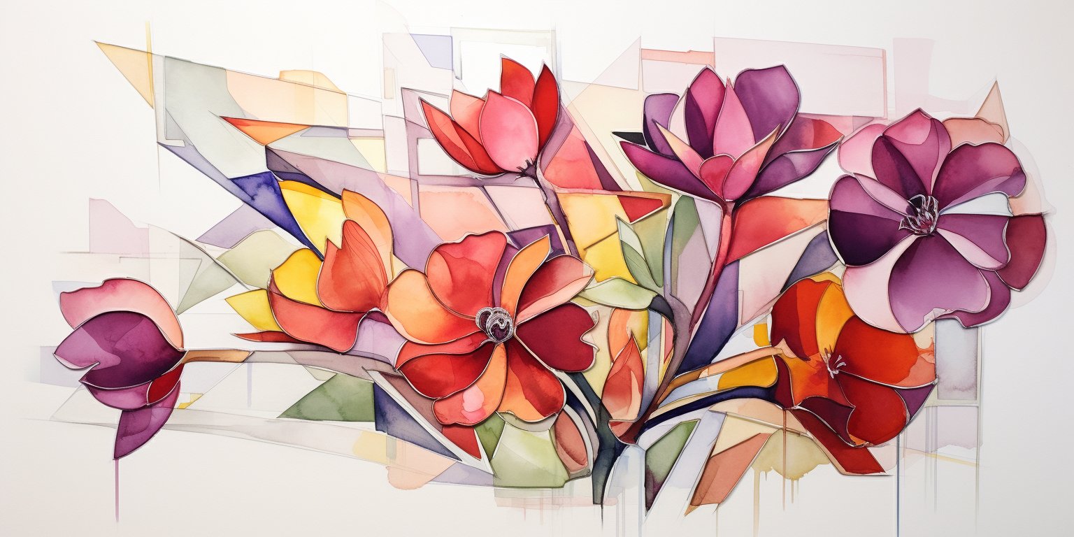 Geometric flowers in watercolor strokes