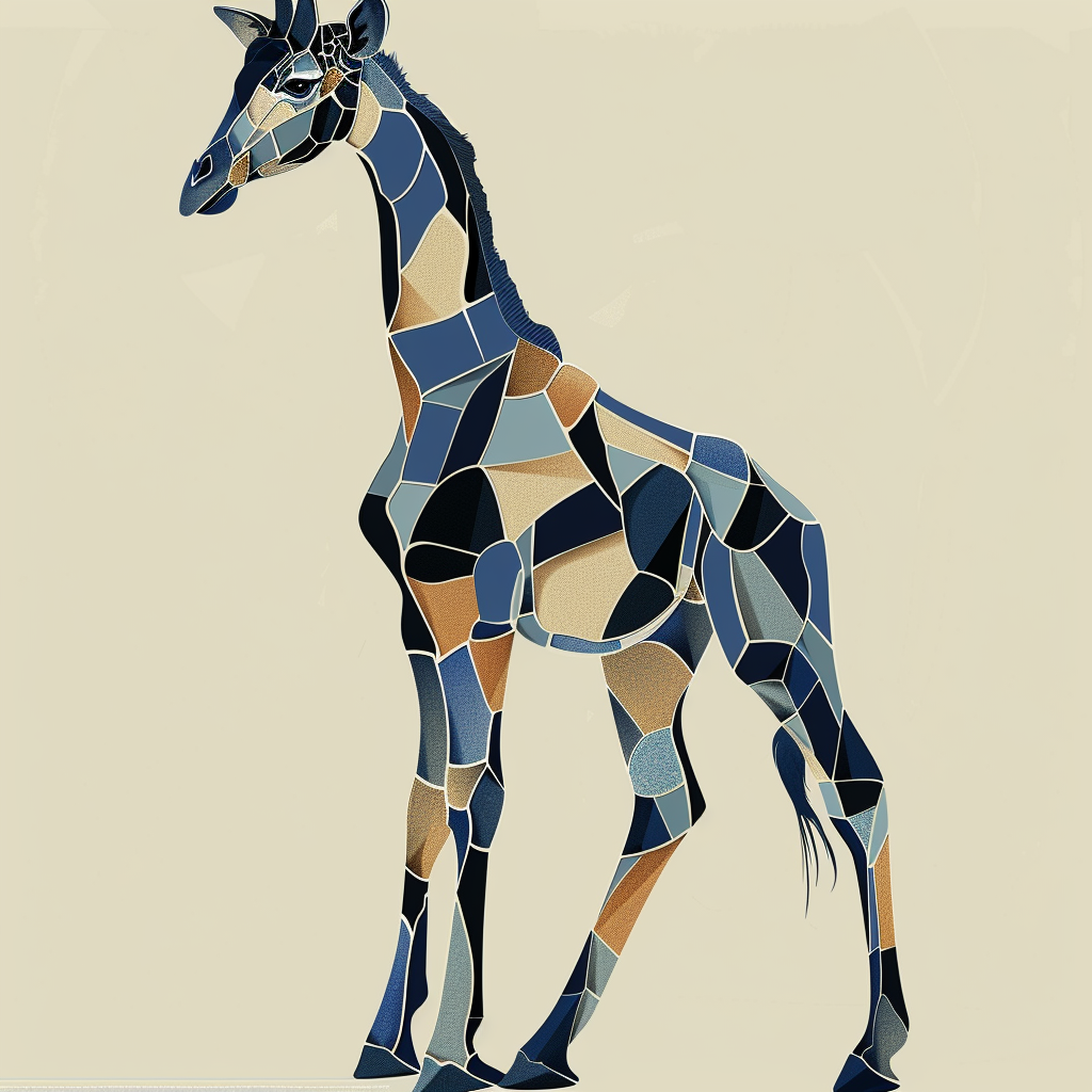 Abstract Giraffe in Indigo and Beige