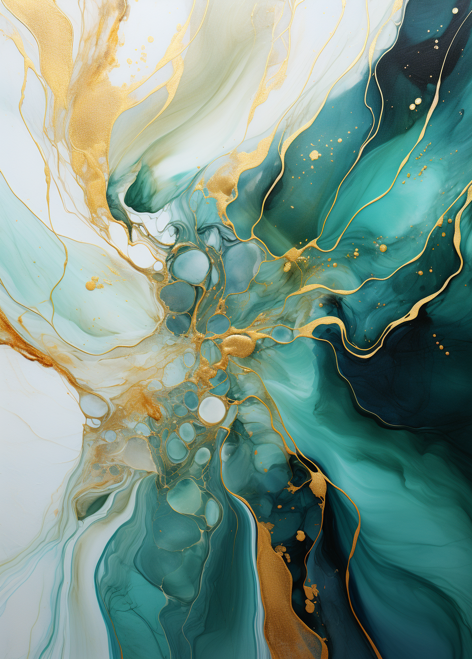 Abstract painting with golden accents and swirls