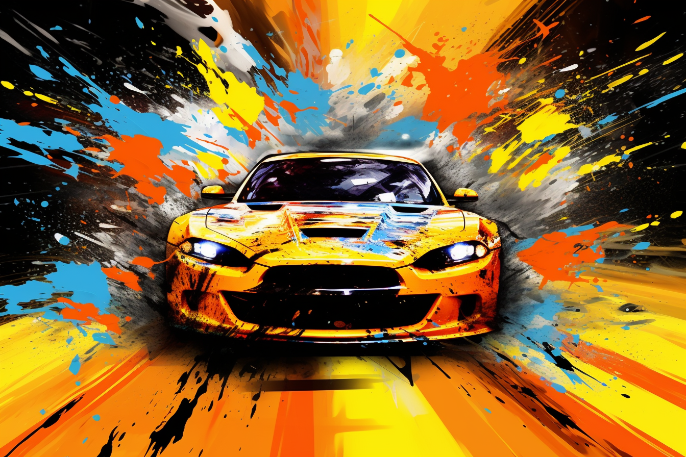 Abstract graffiti racing car in center