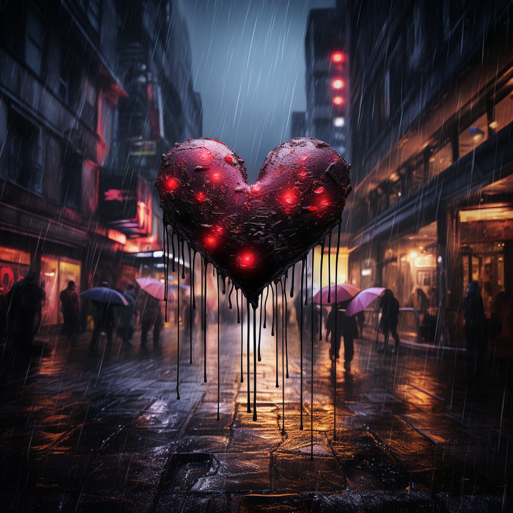 Abstract heart in rain