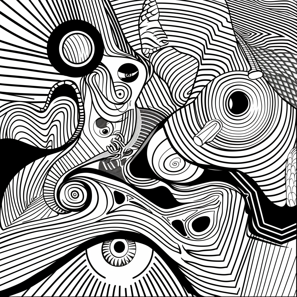 Abstract Illustration Black White Line Art