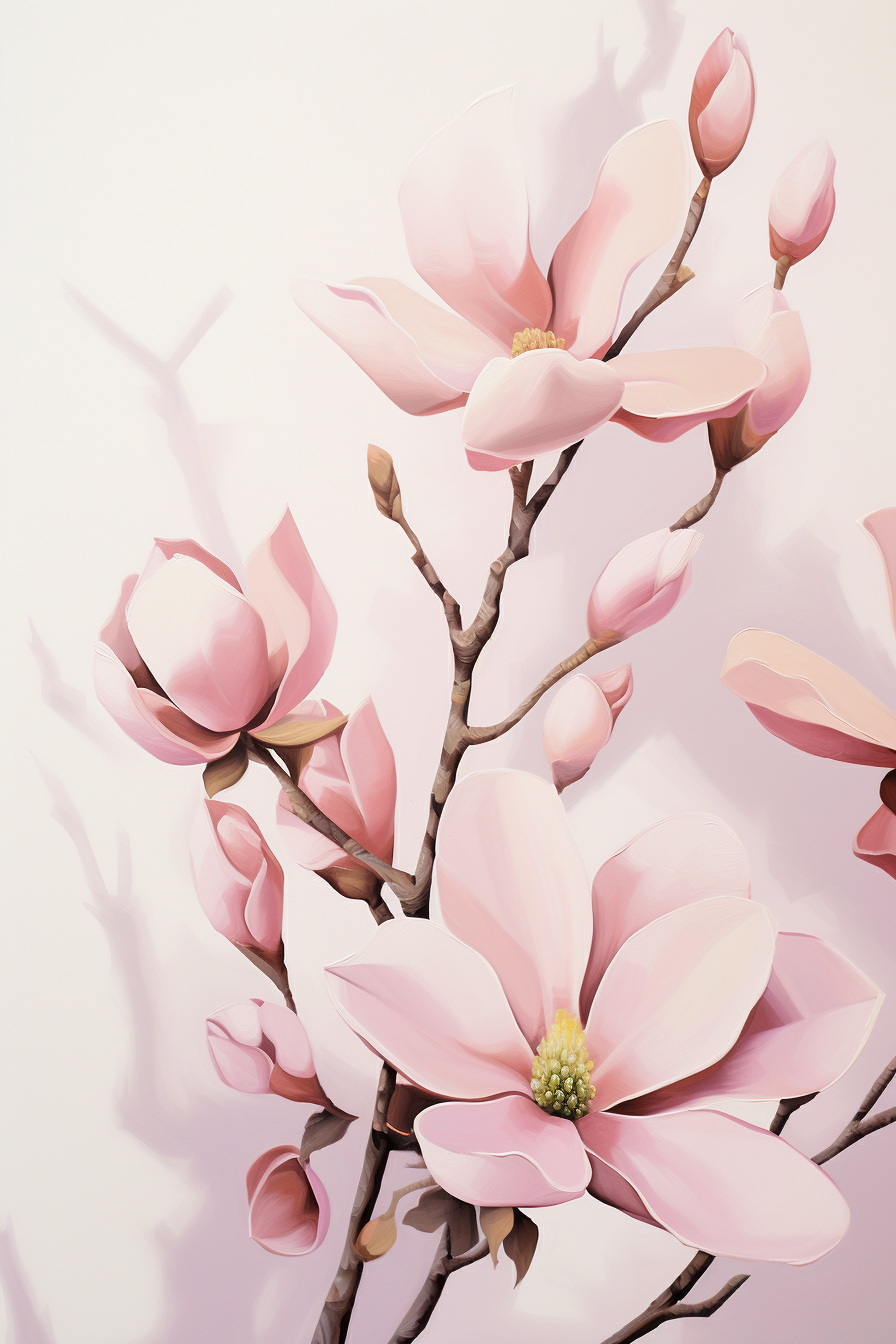 Visualize abstract magnolia blossoms in full bloom