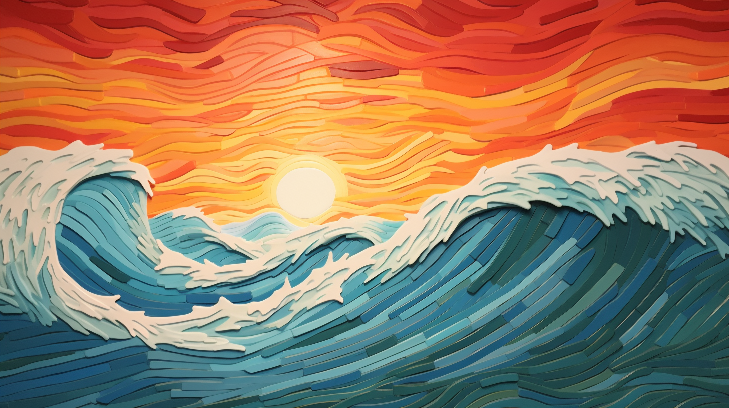 Colorful sunset wave painting artwork