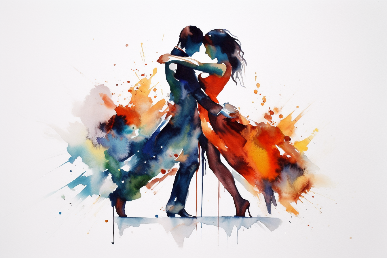 Beautiful Argentine Tango Dancers in Abstract Watercolour