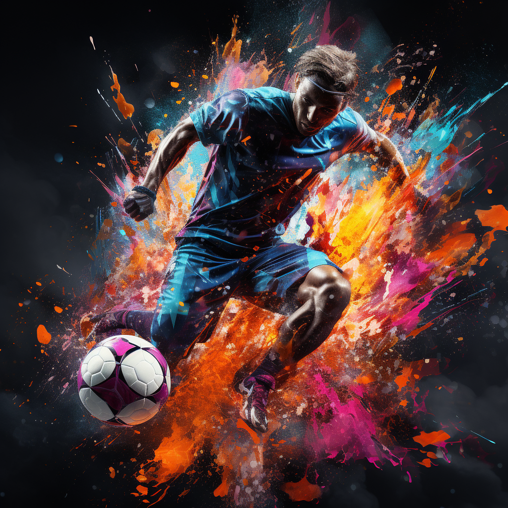 Soccer player kicking ball with colors