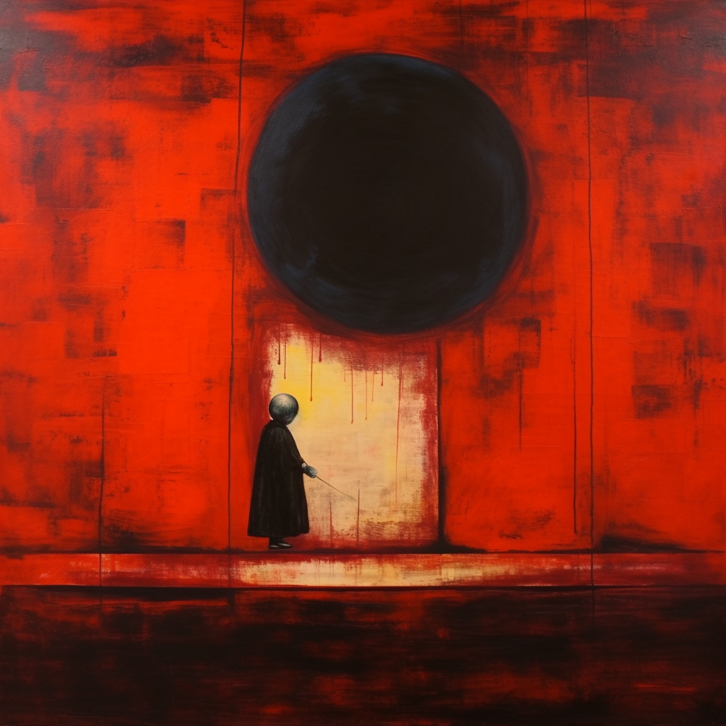 Abstract dark red birth oil painting