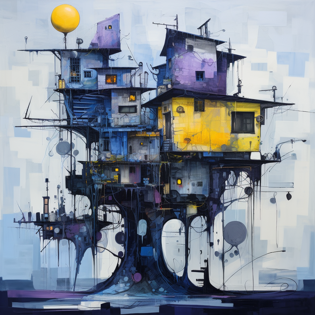 Abstract Oil Painting with Sci Fi House