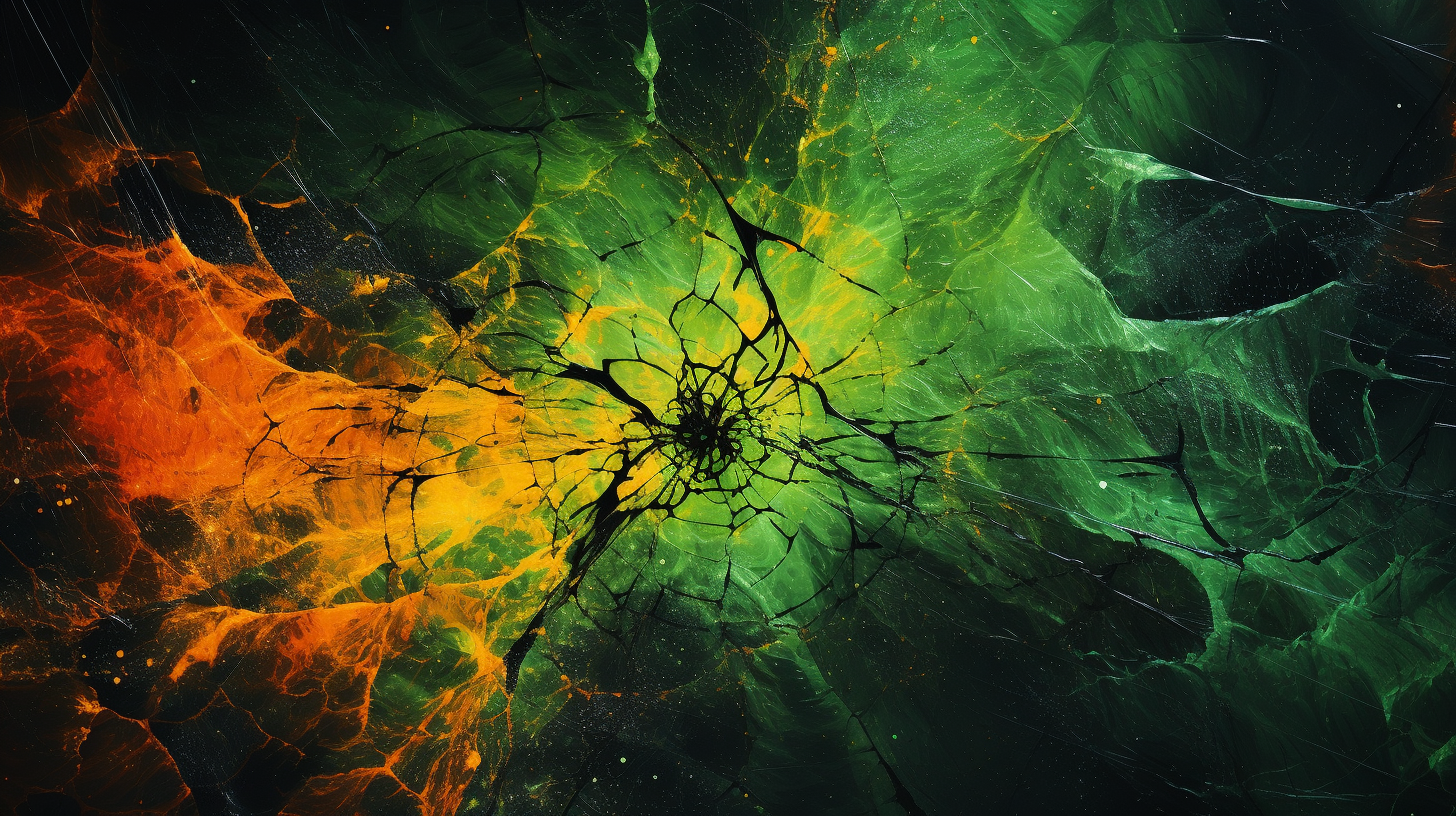 Abstract vibrant green and orange painted splash