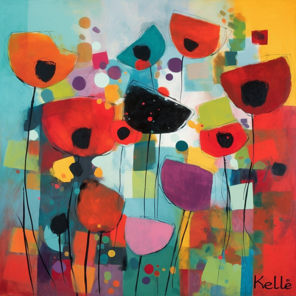 Vibrant poppy flowers abstract art