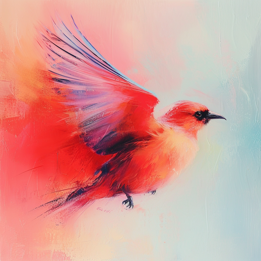 Red pastel aesthetic bird photo