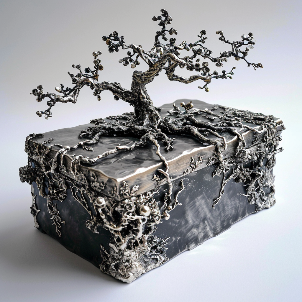 Abstract Sculpted Jewelry Box with Silver Fantasy Hardware