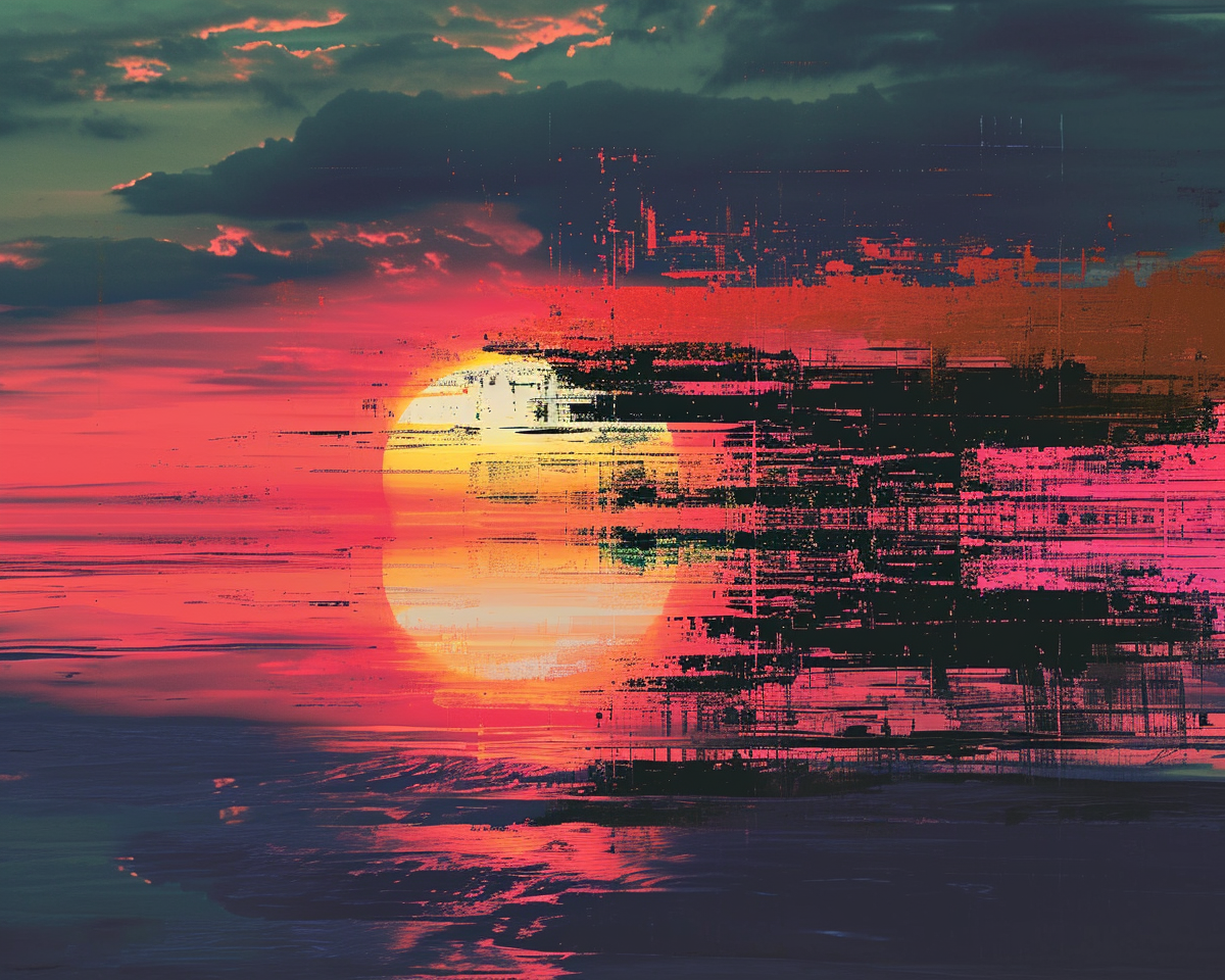 Abstract sunrise glitchy dieselpunk photo