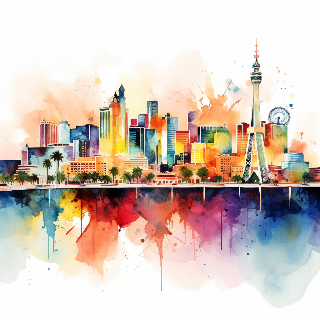 Vibrant watercolor Las Vegas cityscape