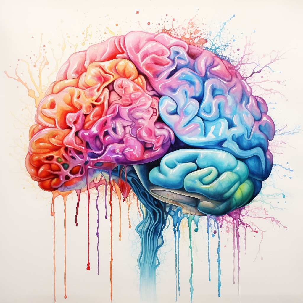 Abstract watercolor painting of human brain art