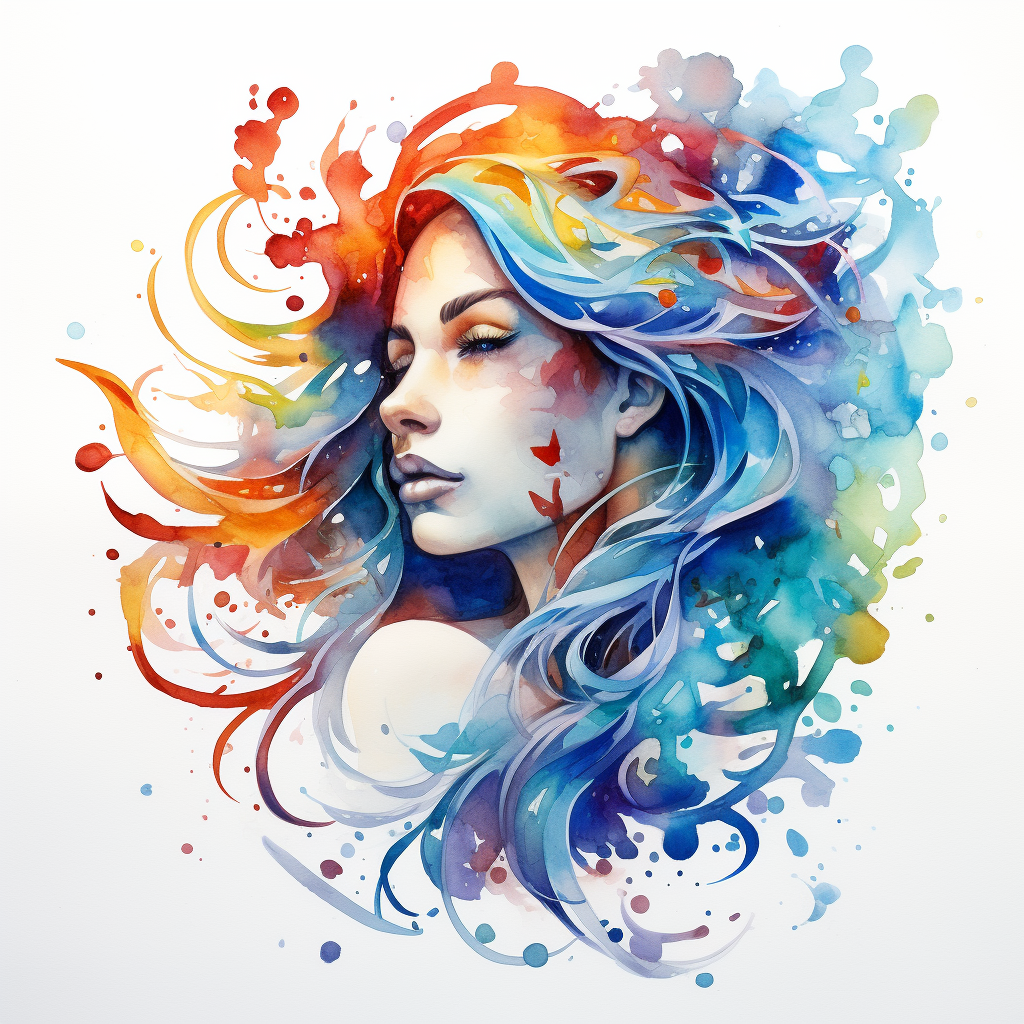 Colorful watercolor painting of Virgo character