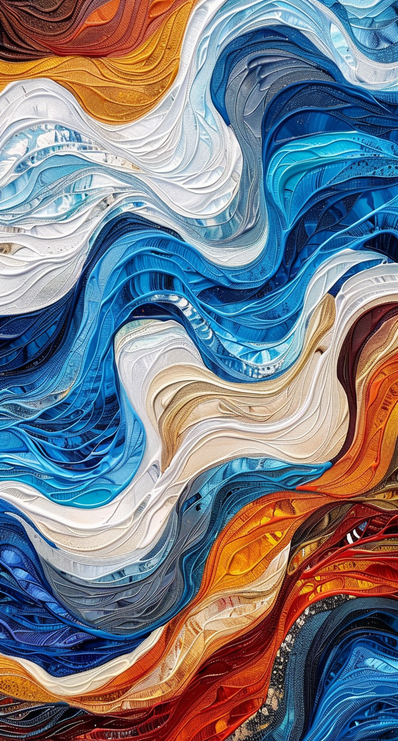 Abstract waves in cool and fiery colors