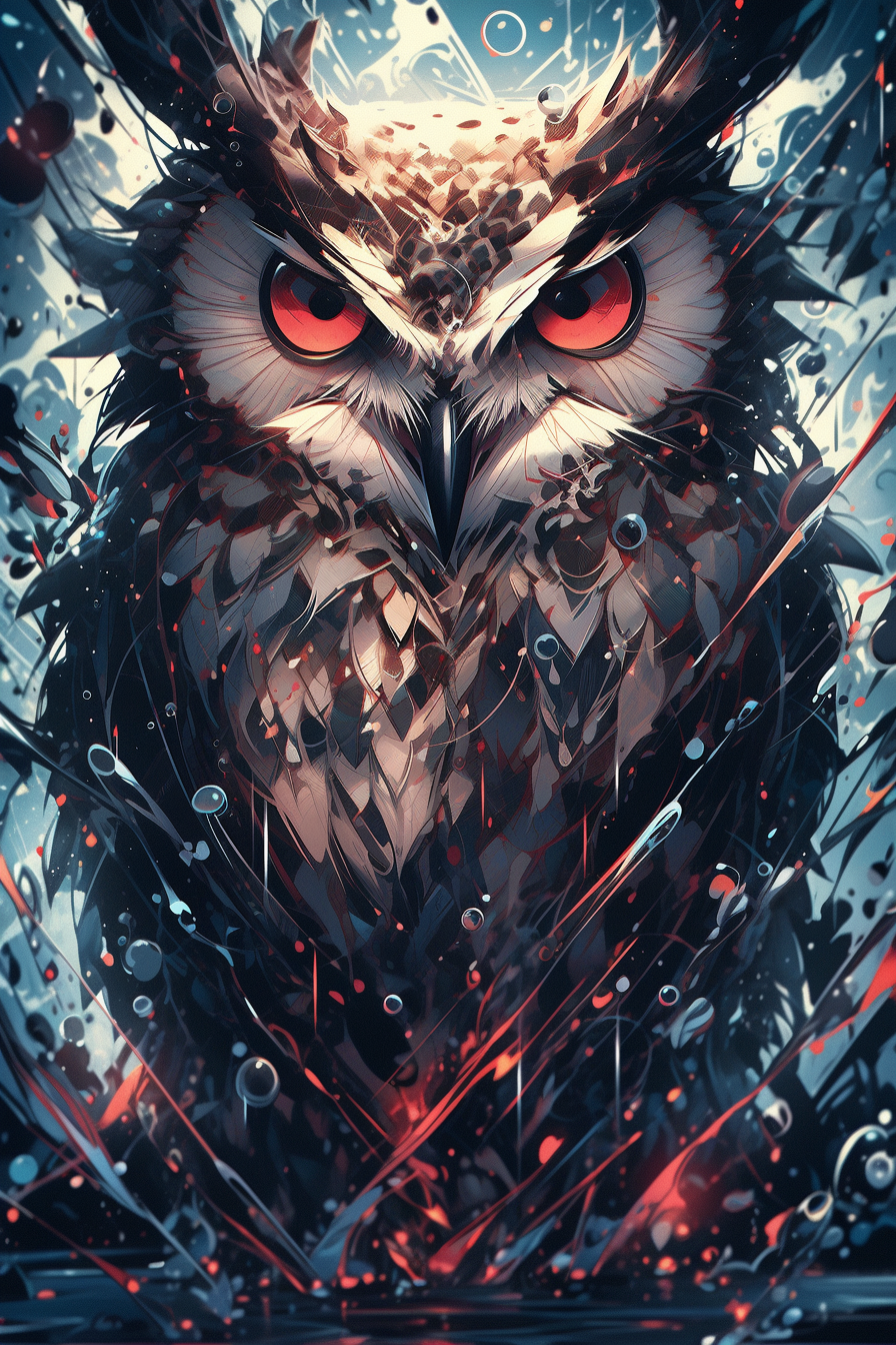 Detailed art of a wise owl turning into water