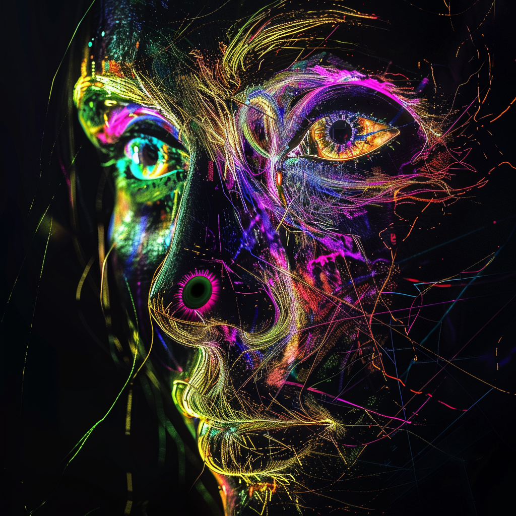 Woman face with third eye neon