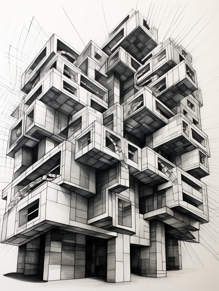 Abstract architectural sketch inspired by graphite molecular structure