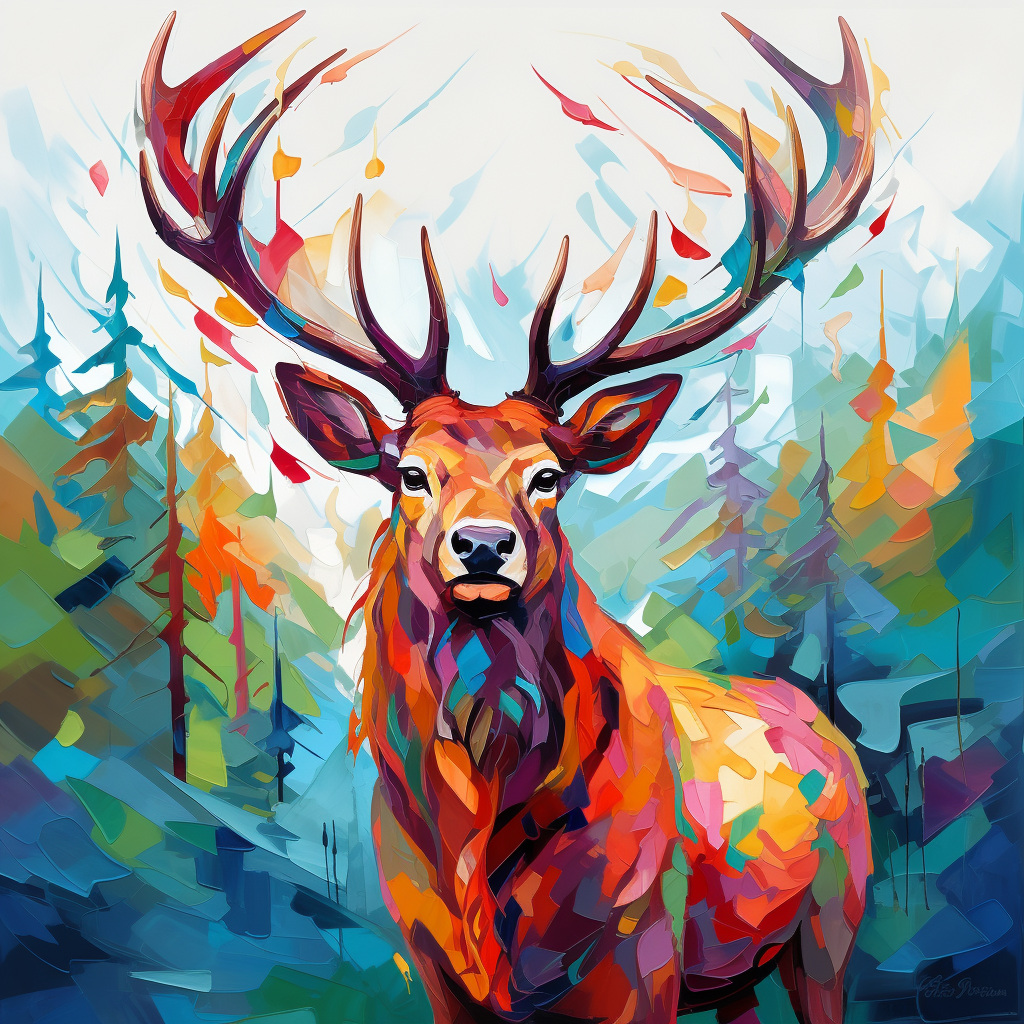 Colorful abstract portrait of large elk