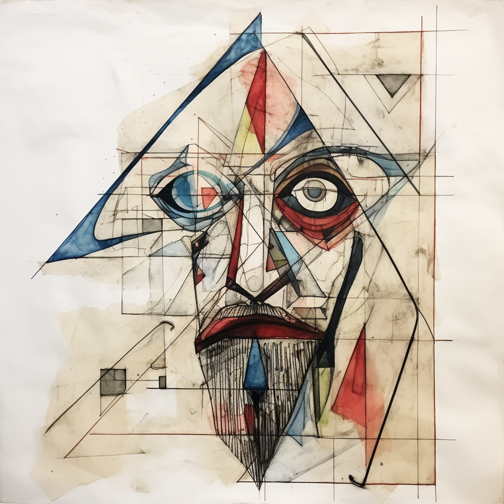 Abstract pen and ink drawing of an old man