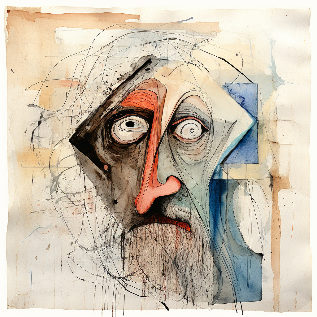 Abstract pen and ink drawing of an old man