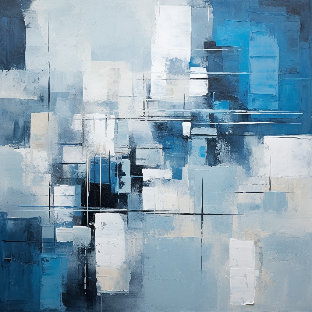 Abstract painted art with blue and grey squares