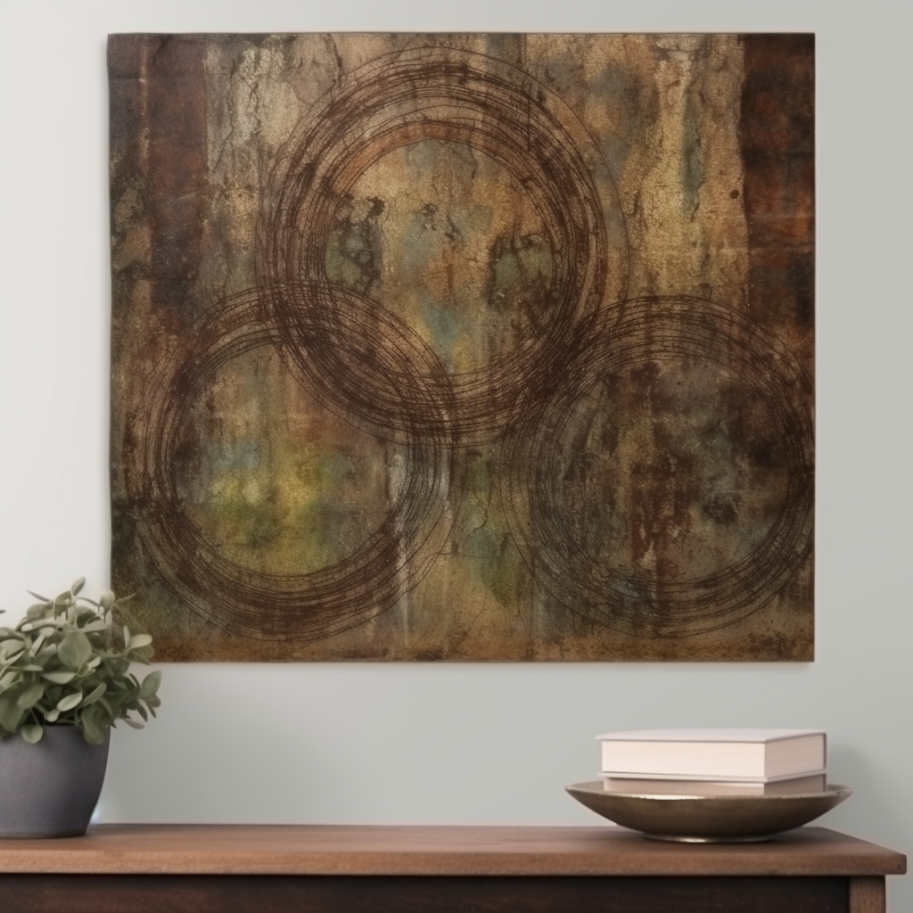 Vibrant circles in rustic artwork