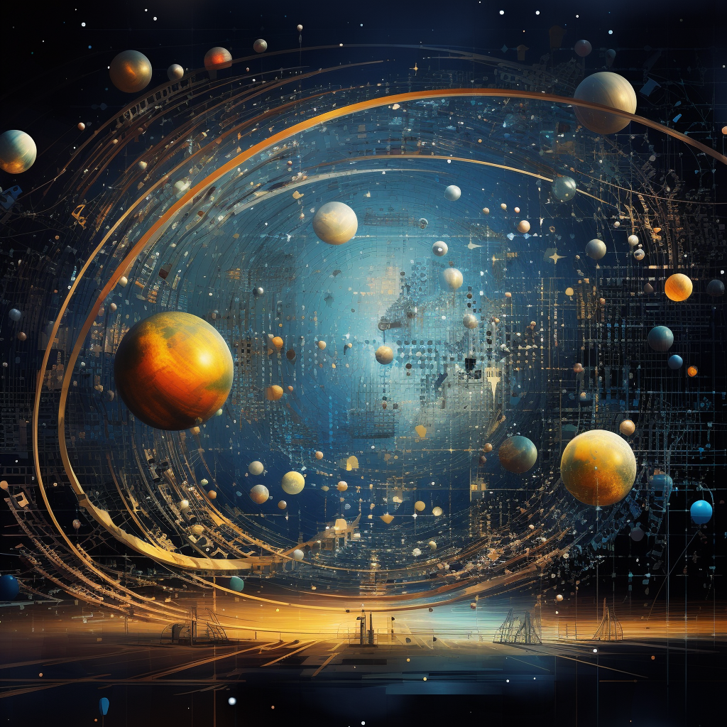 Abstract space with planets and math