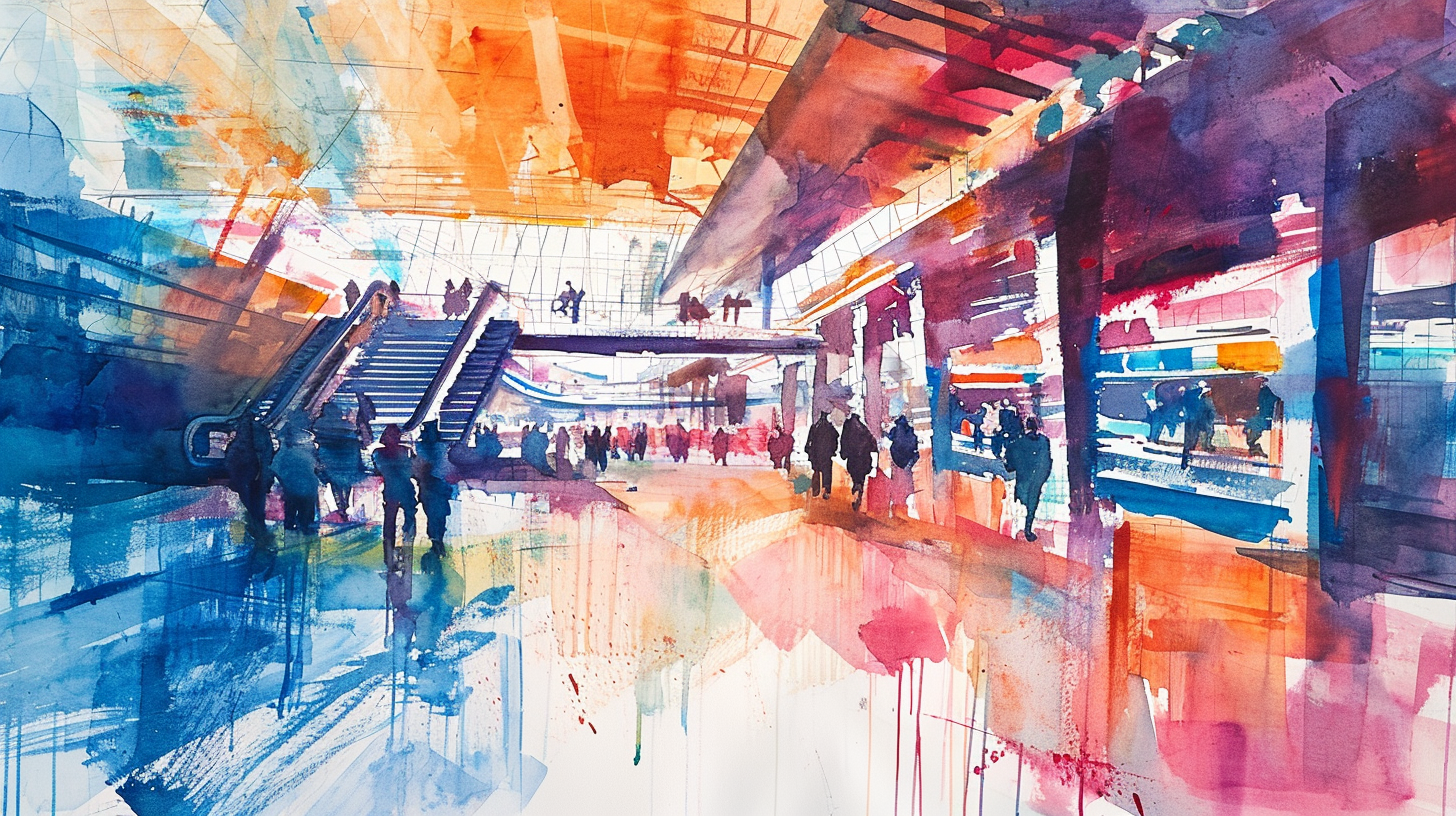 Colorful abstract watercolor sports stadium painting