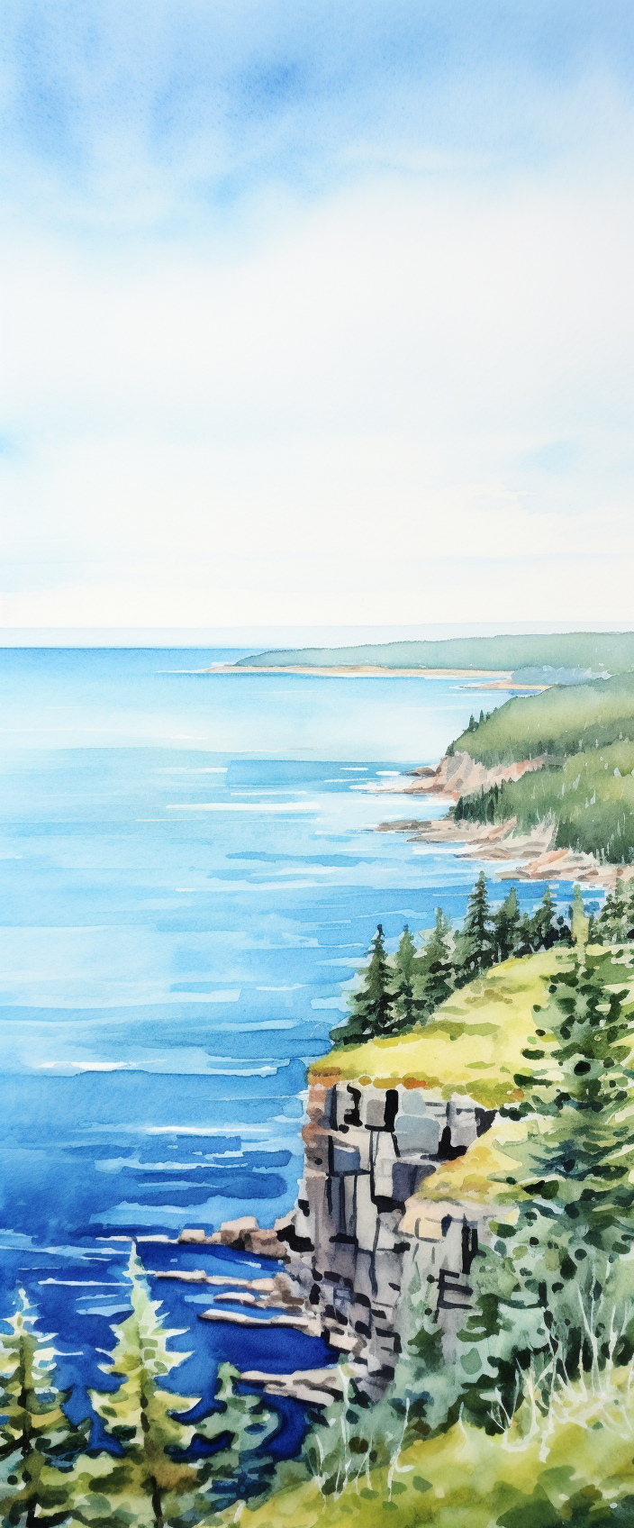 Watercolor painting of Acadia National Park view