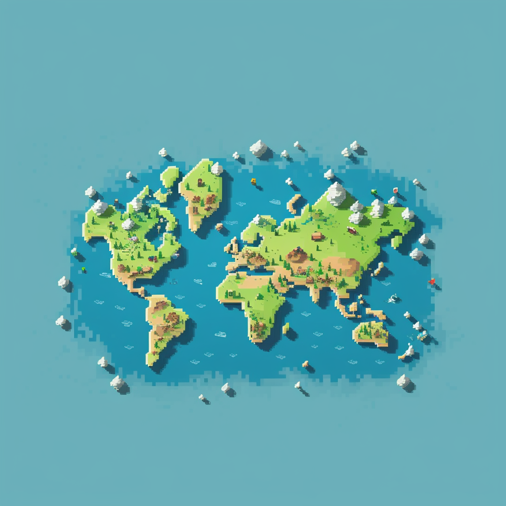 Minimalistic world map with pixel art design