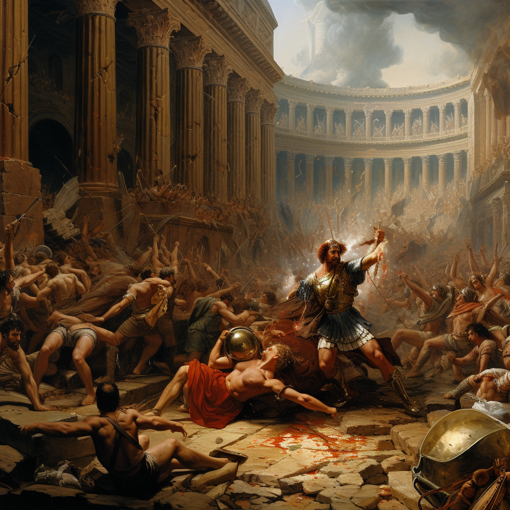 Epic showdown between Achilles and Maximus in the Colosseum.