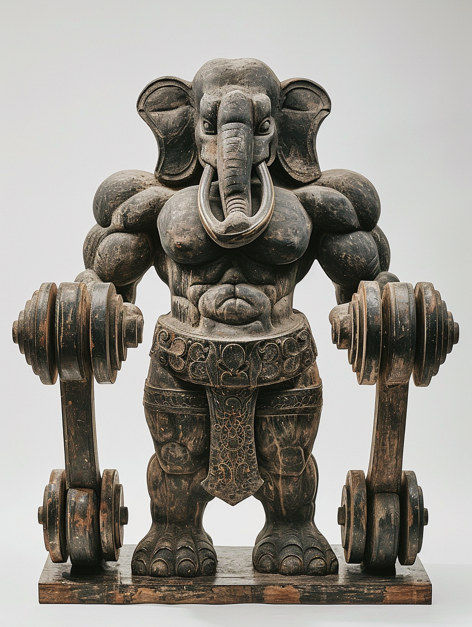 Ancient Thai Elephant Bodybuilder Statue