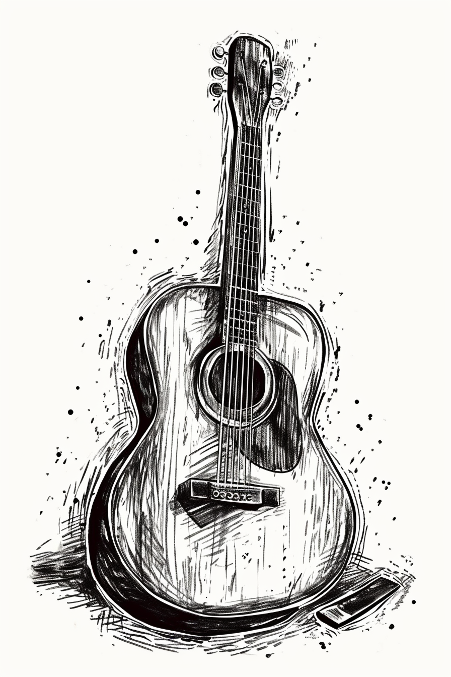 Black ink style acoustic guitar image