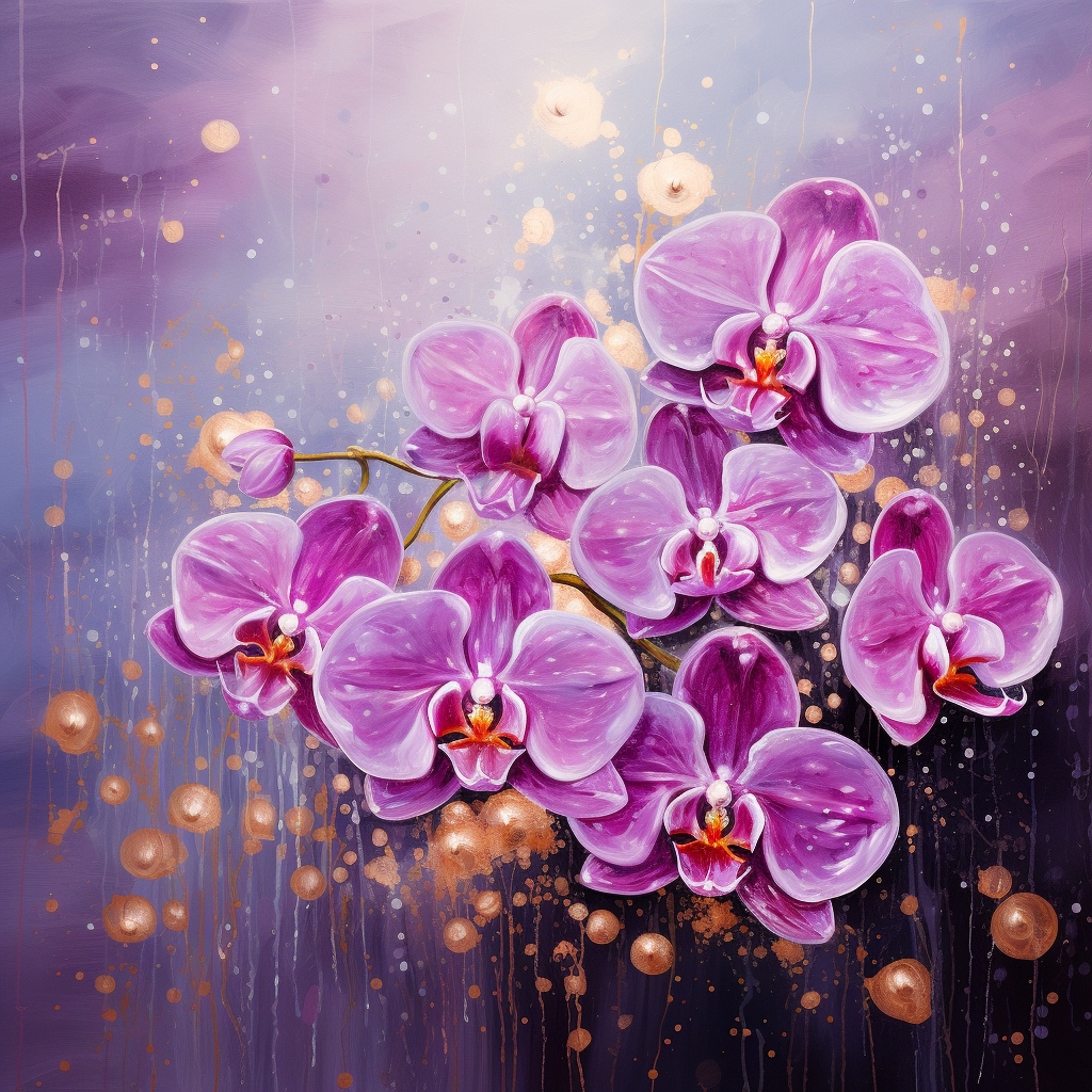 Acrylic Paint Texture Orchids with Sparkles Background